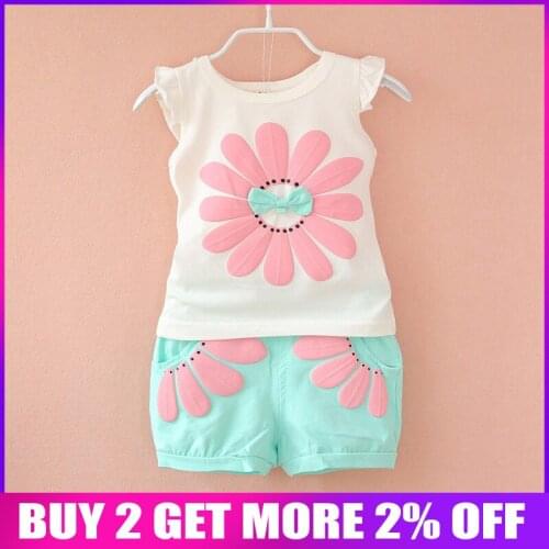 Fashion Baby Girl Summer Clothing Set Floral Short Sleeve O-Neck Children Clothing Vestidos Fashion Kids Sports Outwear Suit Set