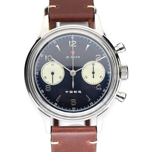 Top Brand RED STAR 1963 38mm Chronograph Watch Men Dark Blue Dial 1901 Chronograph Movement Mechanical Watches Pilots 21 Zuan