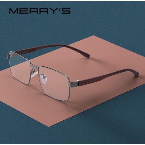 MERRYS DESIGN Men Myopia Prescription Eyeglasses Male Business style Square Glasses Frame TR90 Frame Titanium Alloy Legs S2105