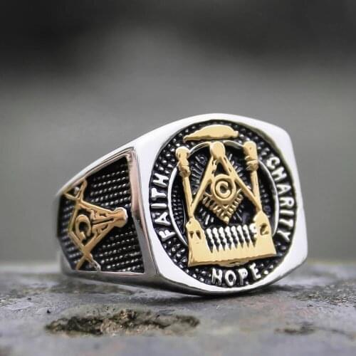 Mens Stainless Steel Ring Freemason Liberal Declaration Ring Freemason Badge Biker Fashion Rings Jewelry