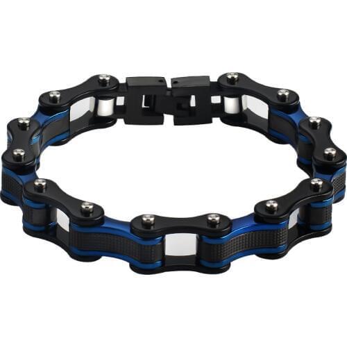 Factory customizat Wholesale Metal Stainless Steel Biker Mens Motorcycle Chains Punk Rock Man Bracelet Color Black Blue Jewelry