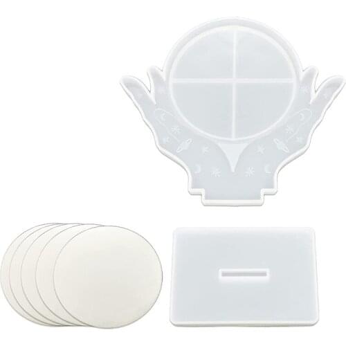 Makeup Mirror Resin Mould Set, Crystal Hand Resin Table Top Cosmetic Mirror with Bracket, for DIY Table Top Mirror