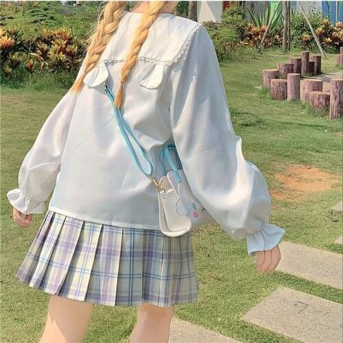 2021 New Japanese Lolita Style Autumn Women White Blouse Cute Peter Pan Collar Long Sleeve Bunny Blusas Female Sweet Shirt Girls