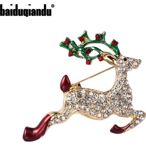 Baiduqiandu Brand New Arrival Clear Rhinestones Running Deer Brooches for Christmas Gifts
