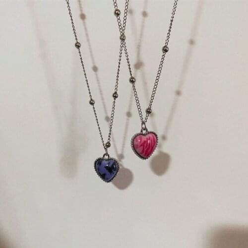 Summer New Resin Heart Pendant Necklace For Women Cute Chain Gothic Female Jewelry Accessories