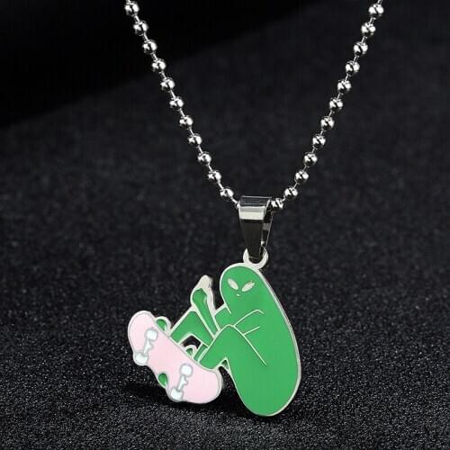 Necklaces mens hip hop skateboard pendant stainless steel green beads chains necklace fashion hip hop big necklace jewelry 2020