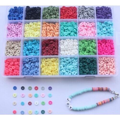 4800Pcs 24 Colors 6mm Flat Round Polymer Clay Disc Loose Spacer Bead DIY Jewelry