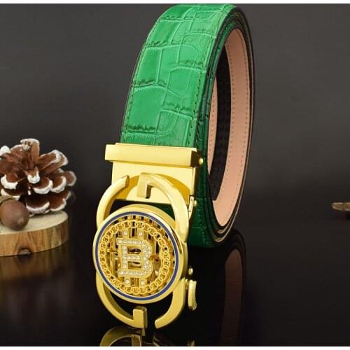 High Quality B Letter Automatic Buckle Mens Belt Leather Fashion Green Student Casual Cowhide Belt Luxury Brand
