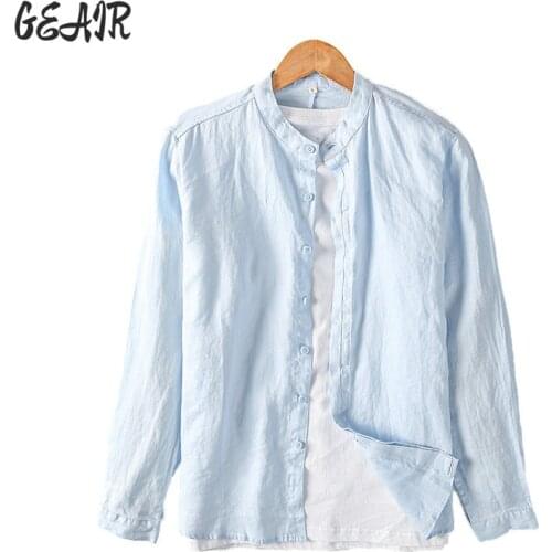 Japanese Long Sleeve Mens Linen Casual Shirt Solid V Collar Linen Social tShirt Men Harajuku Shirt White Black Blue Green Shirt