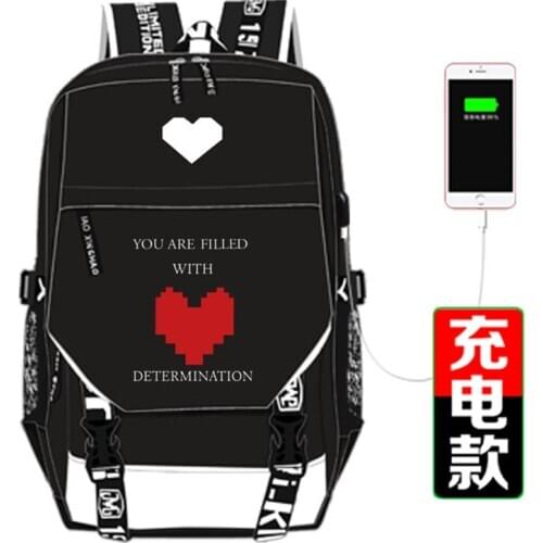 Undertale Flowey Sans Skeleton Printing Backpack Unisex Travel Backpack USB Interface Laptop Mochila Canvas School Bags