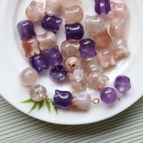 2020 New 9-10MM 100% Natural Purple Quartz Pink Lily Bud DIY Earrings And Hair Accessories Material Jewelry Accessory