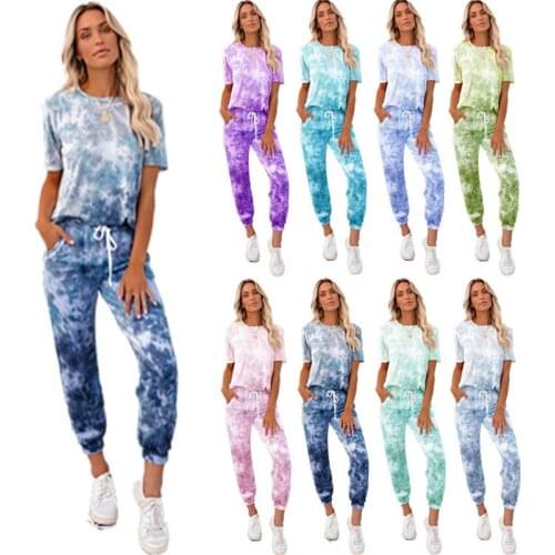 3XL Plus Size Tie Dye Tracksuit Women Two Piece Set Summer Clothes Top and Pants Pajamas Suits Casual Loose Womens Sets Outfits