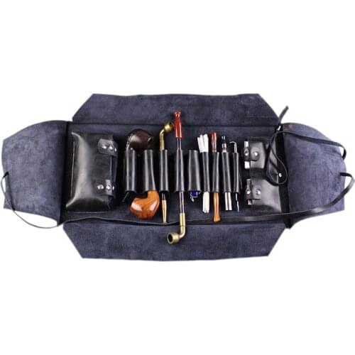 Handmade Pipe Bag With Shredded Tobacco Bag Genuine Leather Lengthened Cowhide Multi-position Combination Smoking Set Packet