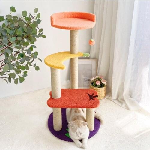 Lambs Wool Cat Tree Sword Rope Pet Dangling Jumping Toy Cat Scratch Board Spacious Condo Cozy Platform