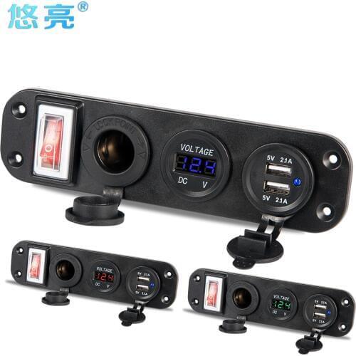 Waterproof Panel Dual USB Socket Car Charger 4.2A LED Voltmeter Power Outlet Switch Truck Trailer Camper Motorhome Marine Boat