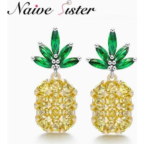 Top Quality Pineapple Stud Earrings Ladies Earings Fashion Jewelry 2017 Cute Girls Gift Wholesale
