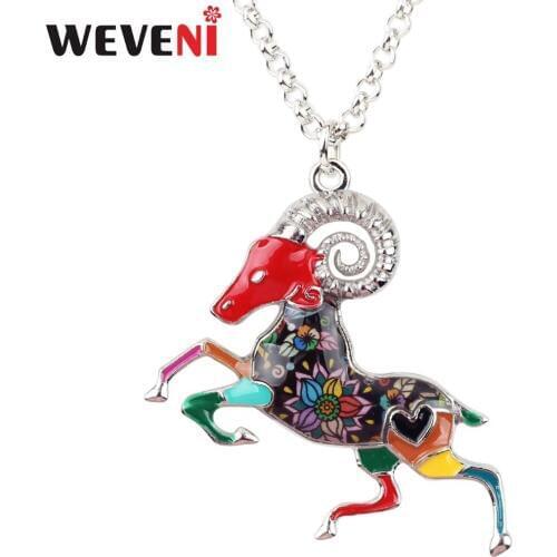 WEVENI Metal Enamel Alloy Lucky Zodiac Aries Necklace Chain Choker Pendant Trendy New Goat Metal Jewelry For Women Girls Bijoux