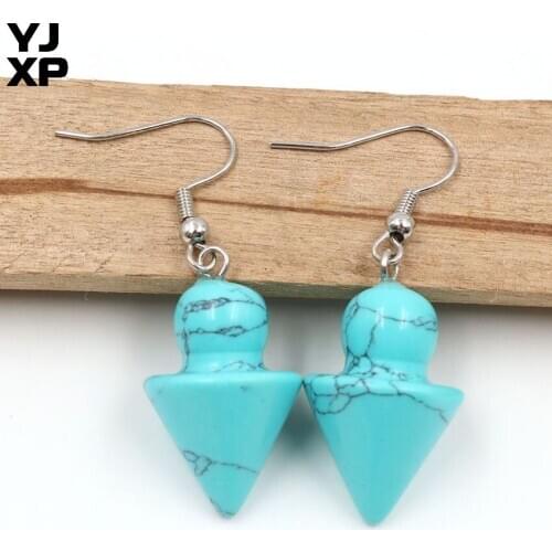 YJXP Silver Plated Gyroscope Shape Blue Turquoises Stone Dangle Earrings For Women Party Jewelry