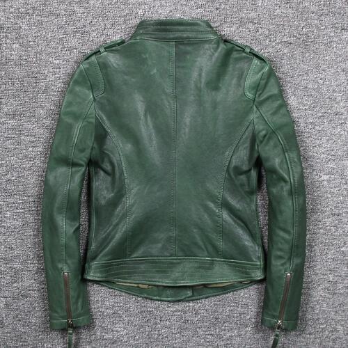 2020 New Women Motor Biker Genuine Leather Jacket Zipper Slim Fit Short Coat Sheepskin Windbreaker Jacket Female Outerwear Green