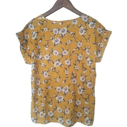 Hot Summer Womens Casual Shirt O Neck Short Sleeve Floral Chiffon Print Ladys Top Loose Blusa