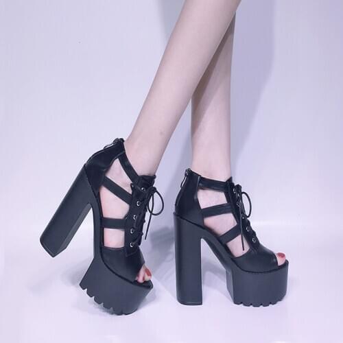 Women summer sandals High Thick Heel sandals peep toe lace up sandals women shoes block heels platform sandal shoes LJB37