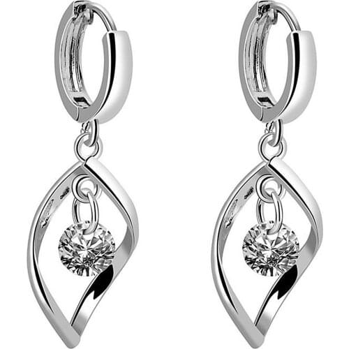 Women Hollow Rotating Rhinestone Waterdrop Dangle Huggie Earrings Party Jewelry
