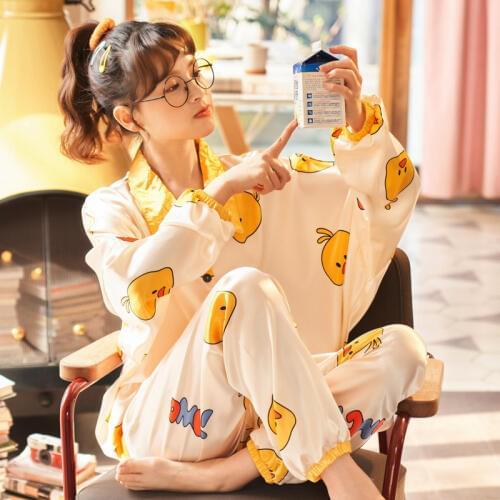 Ladies pajamas for womens silk pijamas satin sleepwear for girls female suit home clothing pyjamas set cartoon kids teenage