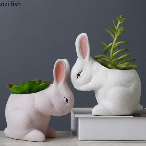 Succulent Flower Pot Rabbit Ceramic Flower Pot Garden Supplies Plant Pot Garden Pots Planters Desktop Decorations Home Ornaments