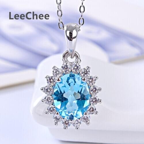 Leechee natural blue topaz pendant for women gift classic 7*9mm multicolor gemstone jewelry real 925 Solid Sterling Silver