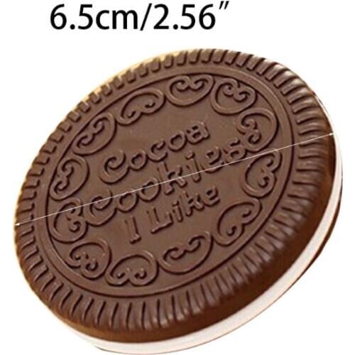 Women Girls Chocolate Cookie Mini Pocket Mirror With Comb Princess Portable Sandwich Biscuit Shape Makeup Cosmetic Folding