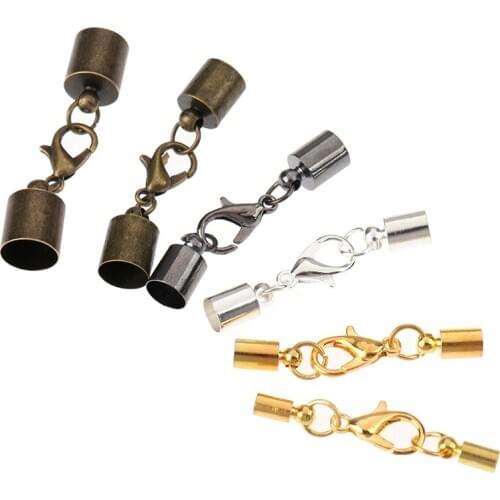 10pcs Leather Cord Bracelet Lobster Clasps Hooks Crimps End Tip Caps Jewelry