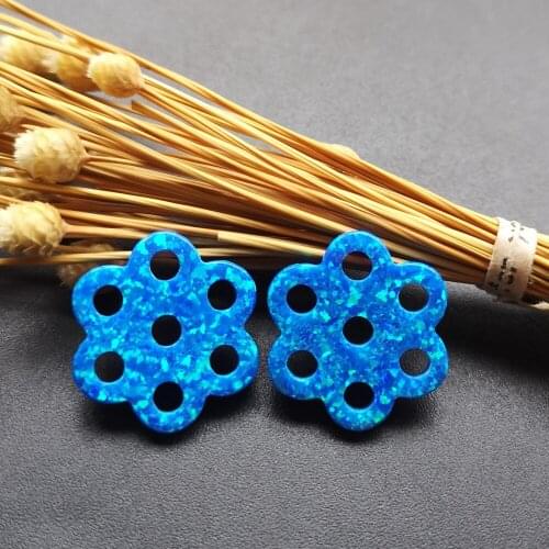 20pcs/lot 20mm Synthetic Lotus Root Opal Stone dark blue 7 Holes Opal stone for DIY Jewelry
