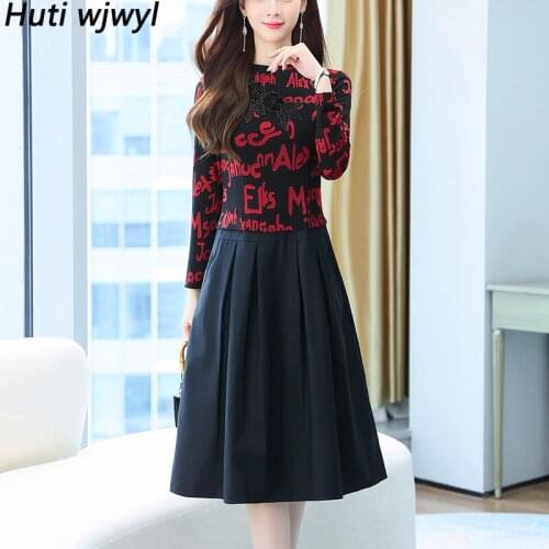 2021 Black Pachwork Fake Two Peice Midi Dress Spring Autumn Elegant Vintage Party Vestidos Women Bodycon Office Lady Casual Dess