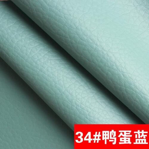34# water blue High Quality PU Leather fabric like leechee for DIY sewing sofa table shoes bags bed material (138*100cm)