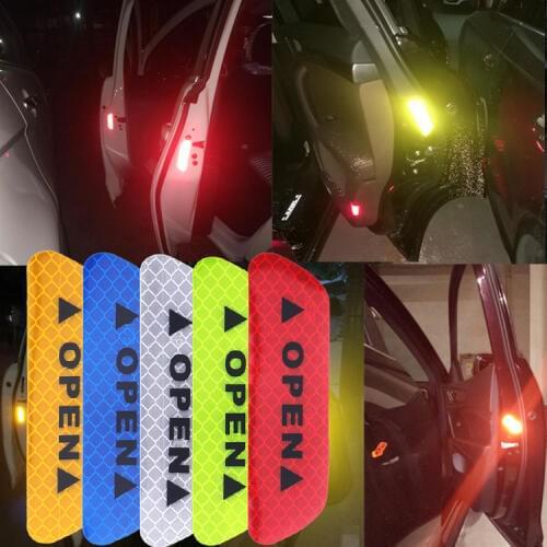 4pcs Car door safety warning reflective OPEN sticker for Skoda Octavia Fabia Rapid Superb KODIAQ Citigo Yeti Roomster