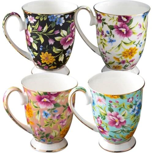 Floral Coffee Tea Mugs Large Capacity Vintage Ceramic Breakfast Milk Juice Water Cup Handle Drinkware For Drink Dessert