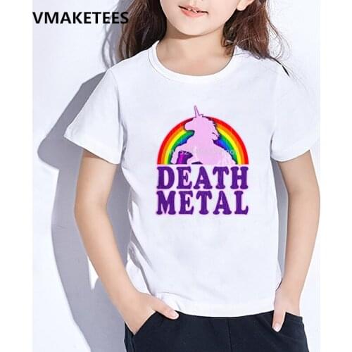 Kids Summer Girls & Boys T shirt Children Rainbow Unicorn Death Metal Cartoon Print T-shirt Casual Funny Baby Clothes