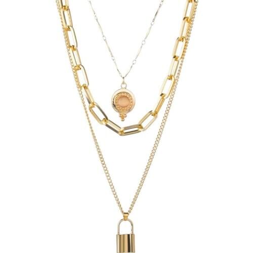 Punk Long Tassel Lock Thick Chain Chunky Necklace Statement Hip Hop Cuban Link Chain Layered Necklaces for Women Chokers Collar