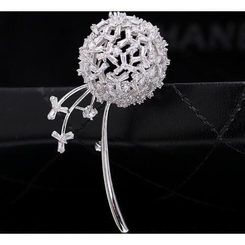Luxury Brand Cubic Zircon Dandelion pearl brooch For Womens new year gifts fine silver wedding bridal brooches Hijab accessory