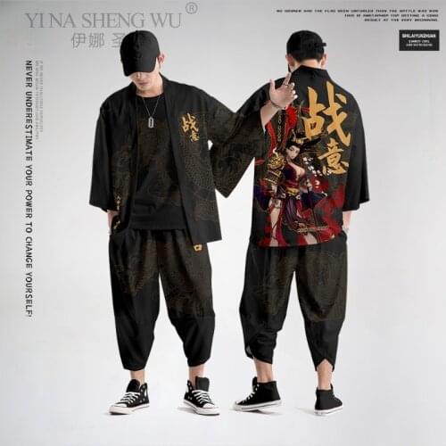 Anime Printed Japanese Cardigan Male Samurai Costume Jacket Shirt Coat Chinese Element Printed Men Haori Yukata Oversize 6XL