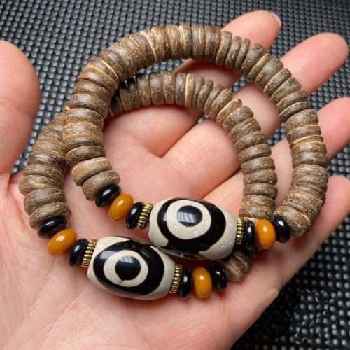 Retro Natural Tibetan Dzi Agates Bracelets Black White Three Eye Dzi Agat Stone Charm Bracelets for Women Men Healing Jewelry