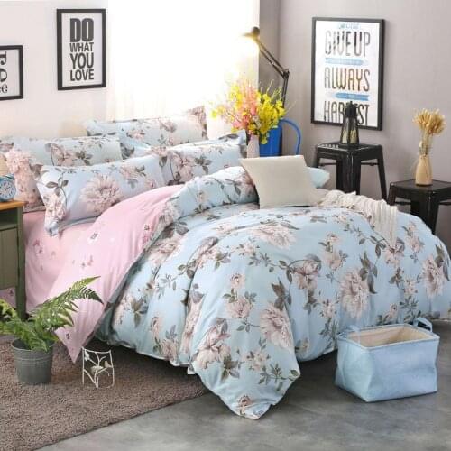 J 4pcs Flower Plant Printed Kids Bed Cover Set Duvet Cover Adult Child Bed Sheets and Pillowcases Comforter Bedding Set 40