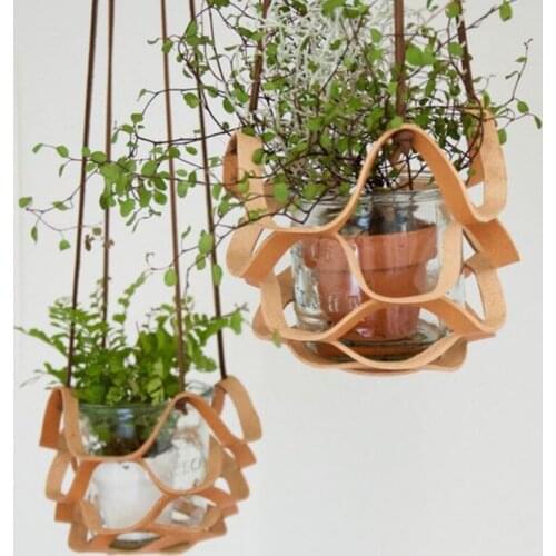 Leather Plant Hanger Macrame Wall Hanging Planter Shelf Decorative Flower Pot Holder Boho Home Decor for Small Plants 2021
