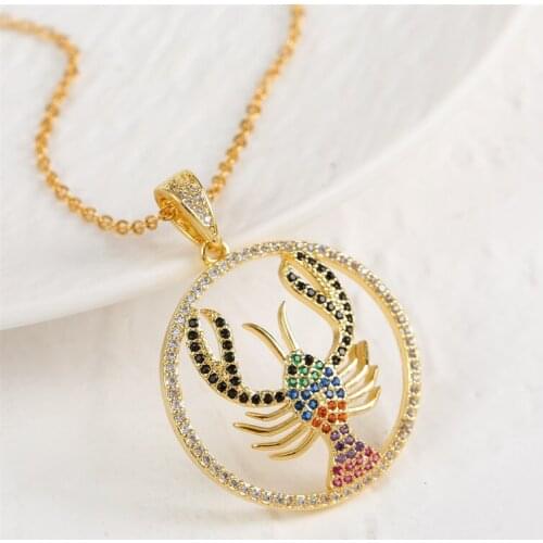 Creative Design Copper Metal Multicolor CZ Cubic Zirconia Lobster Necklaces & Pendants For Women Stainless Steel Chain Necklace