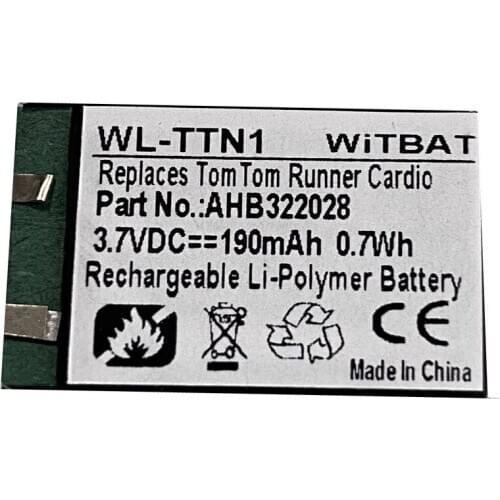 3.7V 190mAh Li-Polymer Battery for TomTom Runner Cardio Smart Watch Battery Rechargeable Replacement AHB322028