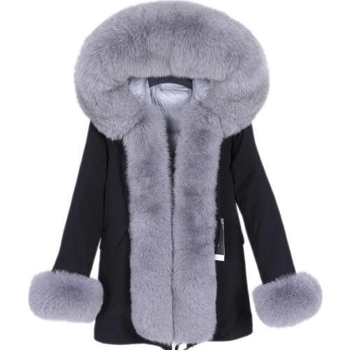 MAO MAO KONG Camouflage Winter Jacket Womens Jacket Thick Pike Coat Natural Real Fox Fur Collar Jacket Removable Warm Cotton Co