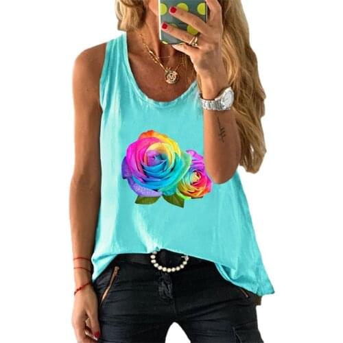 Cotton Women Vest Summer Oversized Colorful Rose Printing Vintage Graphic Clothes Female Harajuku Casual Ladies O-Neck Tank Tops
