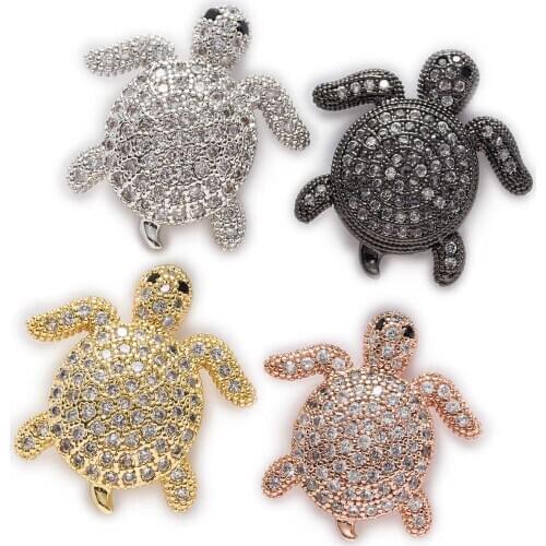 1 Piece Micro Inlays Zircon Tortoise Shaped Copper Beads For Jewelry Making Women Children DIY Bracelet Necklace Findings 18mm