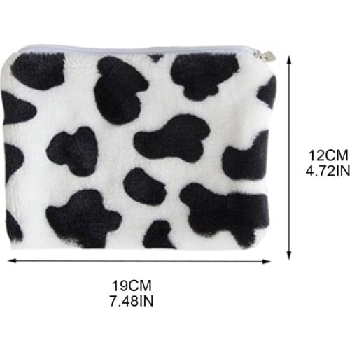 Cute Black White Milk Cow Printed Mini Coin Purse Female Girls Money Change Plush Storage Bag Short Zipper Wallet Casual