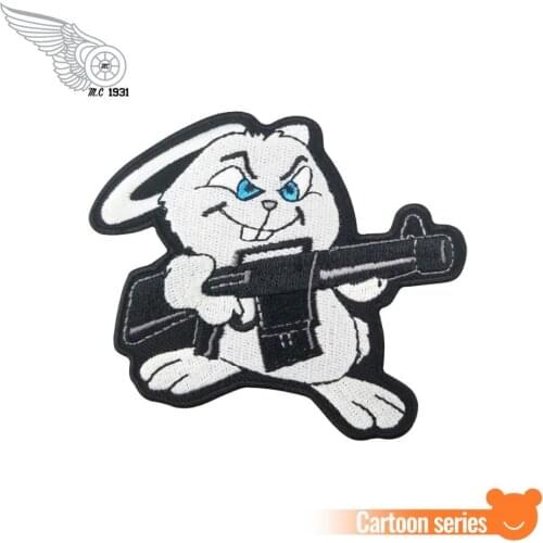 Cartoon Rabbit Gunner Fashion Embroidery iron on Patches Design Animal applique free shipping